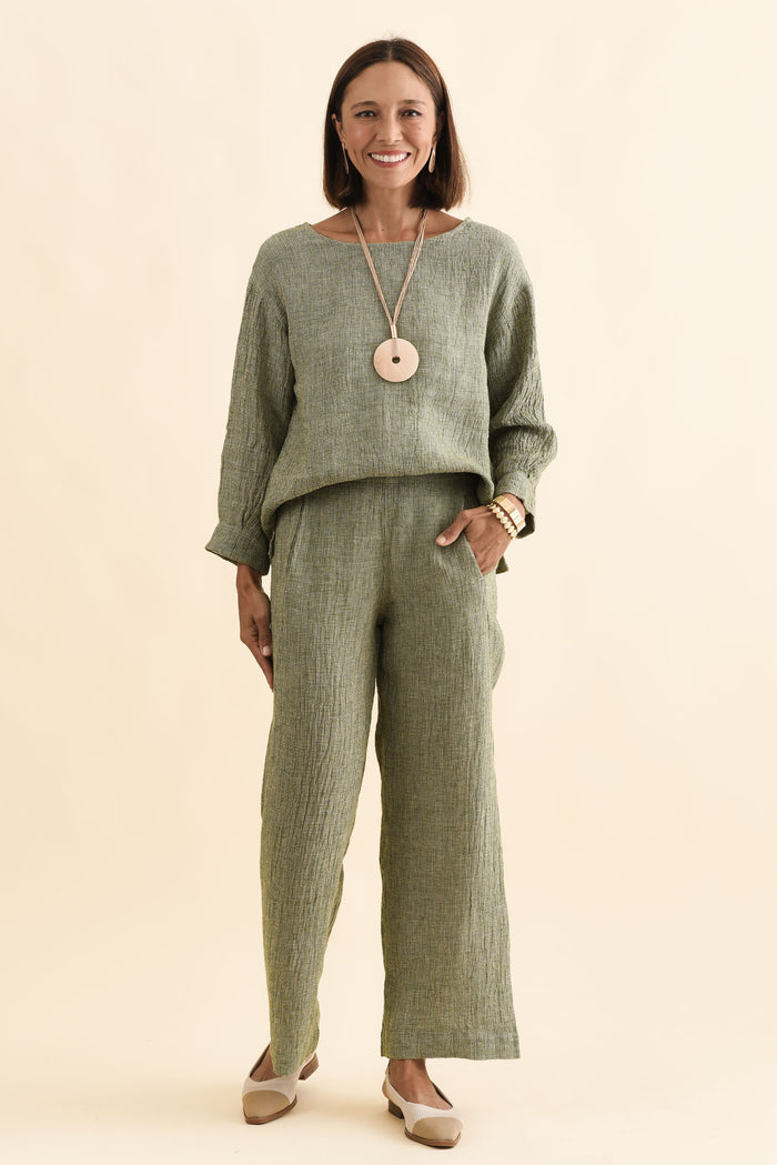 Xandra Sage Linen Pocket Pants,Brunette model,alt text|model:Cara