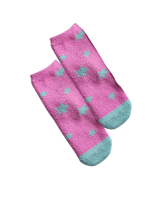 XOXO Fuzzy Socks Pink and Aqua Star Distressed/seasonal accessories Frankie's Exclusives Pink One Size Fits Most (Y/7-Y/14)
