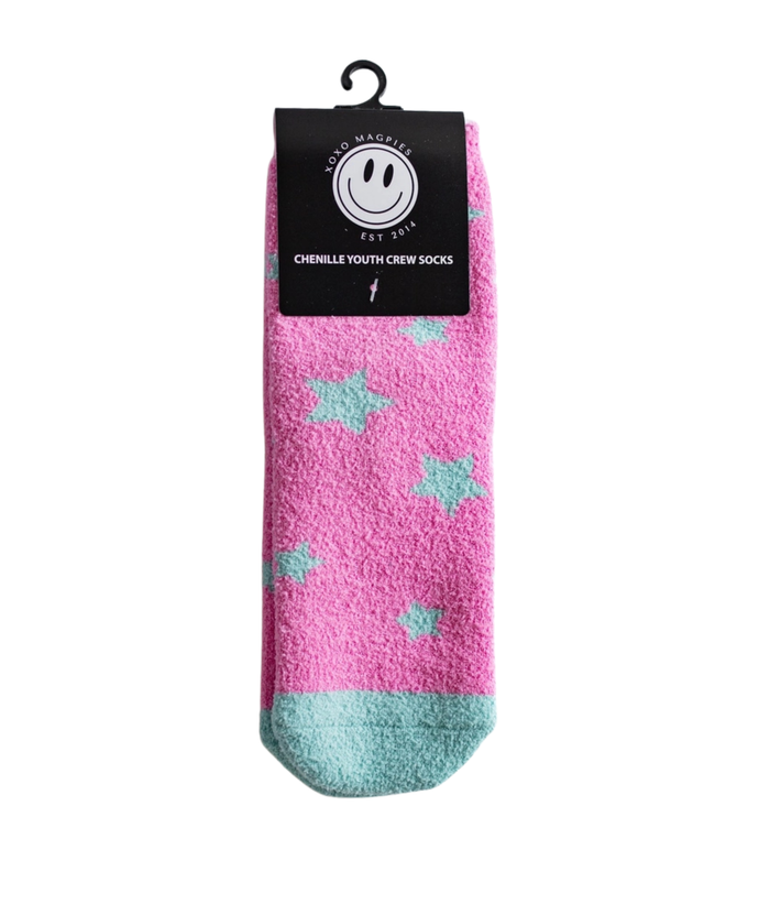XOXO Fuzzy Socks Pink and Aqua Star Distressed/seasonal accessories Frankie's Exclusives
