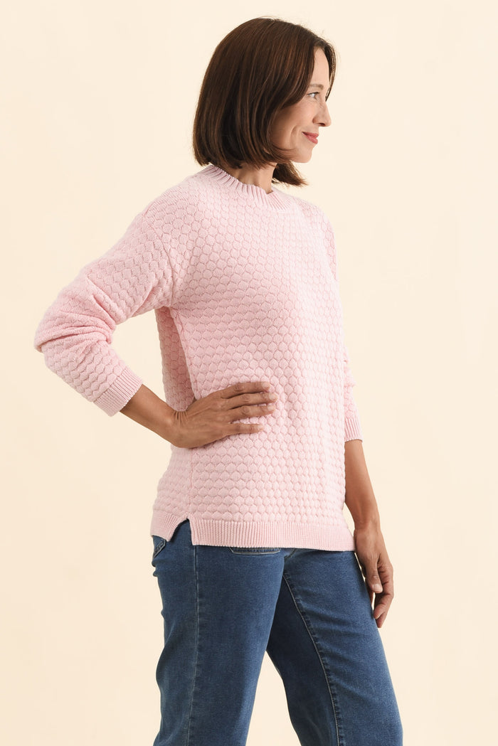 Yanny Blush Organic Cotton Knit Jumper,Brunette model,alt text|model:Cara