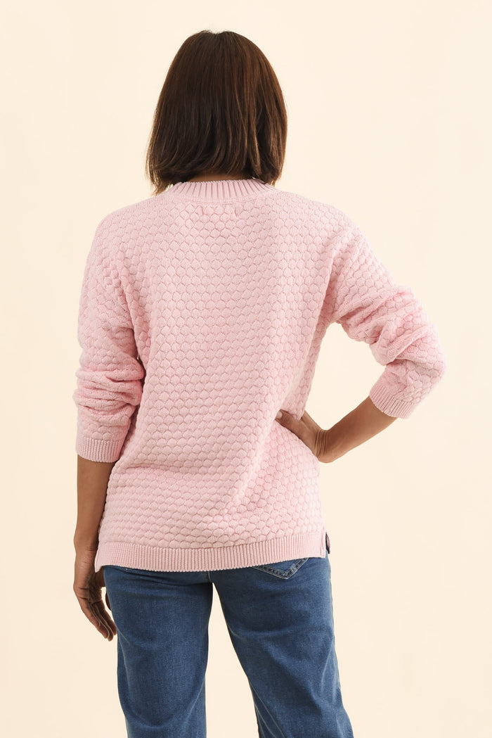 Yanny Blush Organic Cotton Knit Jumper,Brunette model,alt text|model:Cara