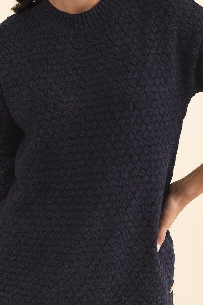 Yanny Navy Organic Cotton Knit Jumper,Brunette model,alt text|model:Brontie