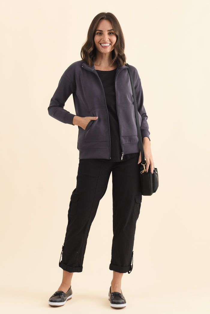 York Charcoal Zip Jacket,Brunette model,alt text|model:MJ