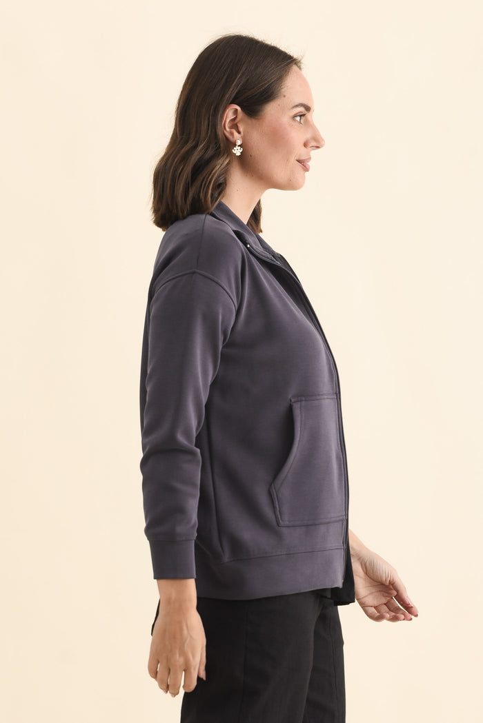 York Charcoal Zip Jacket,Brunette model,alt text|model:MJ