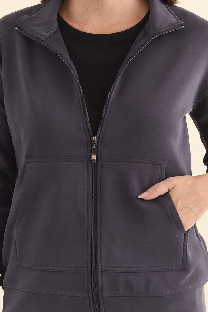 York Charcoal Zip Jacket,Brunette model,alt text|model:MJ