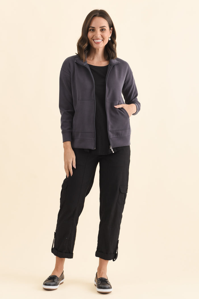 York Charcoal Zip Jacket,Brunette model,alt text|model:MJ