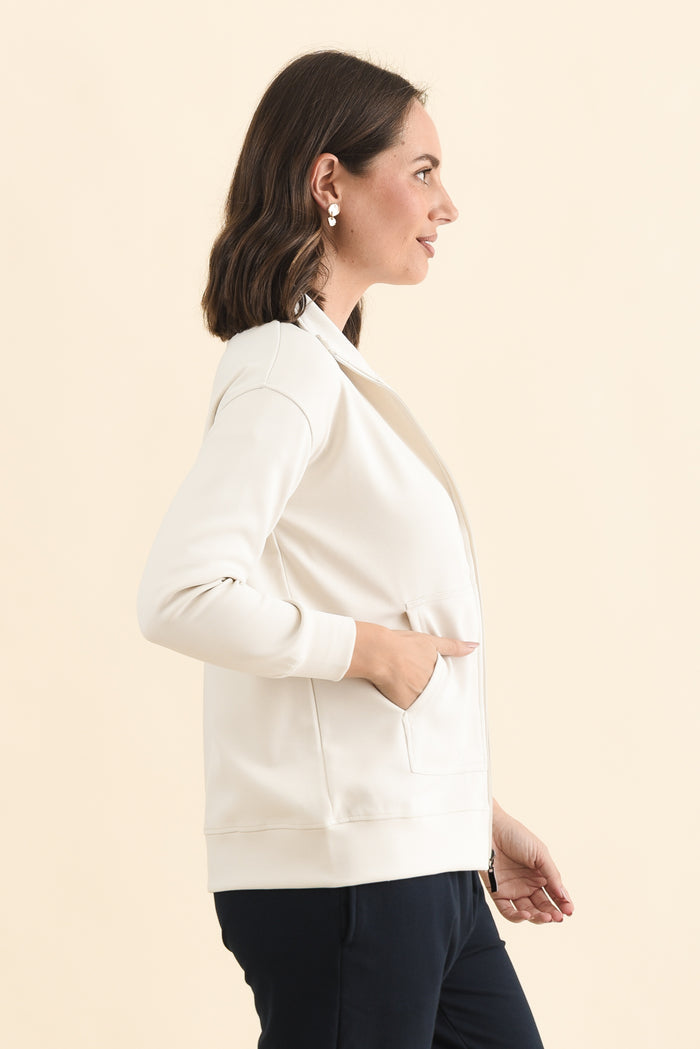 York Cream Zip Jacket,Brunette model,alt text|model:MJ