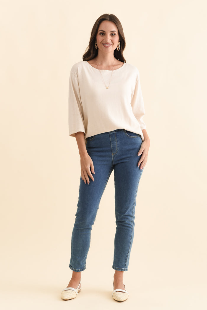 Zadie Blue Stretch Jeans,Brunette model,alt text|model:MJ