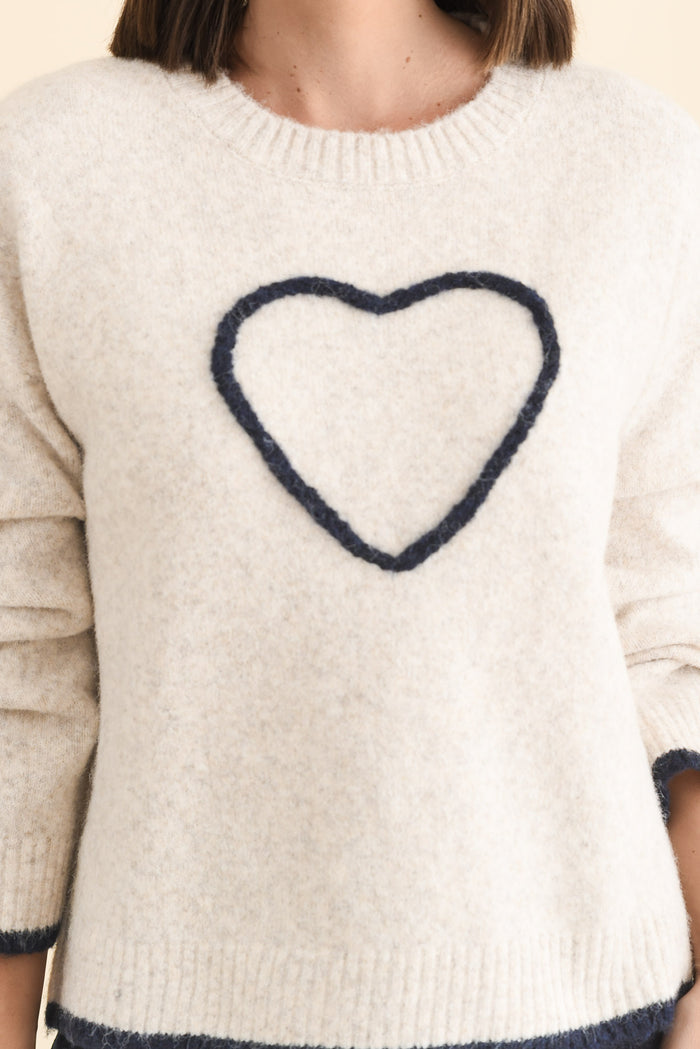 Zoe Beige Heart Knit Jumper,Brunette model,alt text|model:MJ