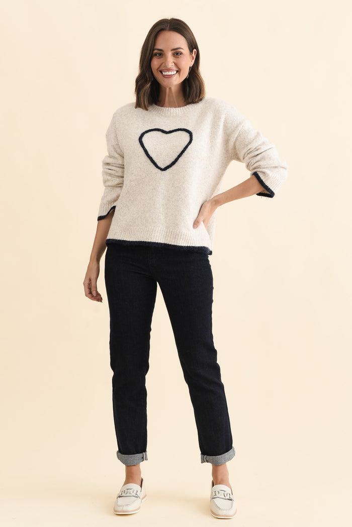 Zoe Beige Heart Knit Jumper,Brunette model,alt text|model:MJ