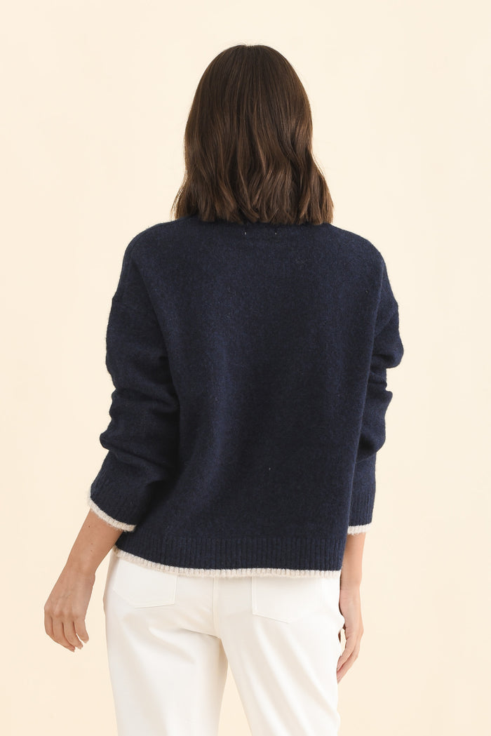 Zoe Navy Heart Knit Jumper,Brunette model,alt text|model:MJ