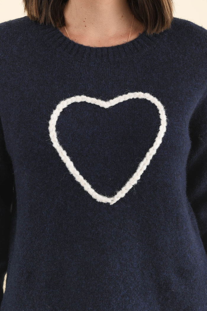 Zoe Navy Heart Knit Jumper,Brunette model,alt text|model:MJ