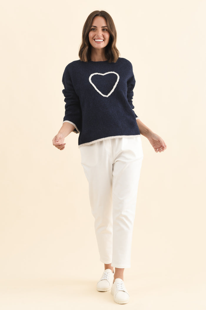 Zoe Navy Heart Knit Jumper,Brunette model,alt text|model:MJ