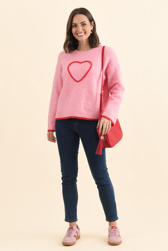 Zoe Pink Heart Knit Jumper,Brunette model,alt text|model:MJ