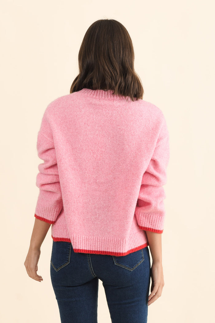 Zoe Pink Heart Knit Jumper,Brunette model,alt text|model:MJ