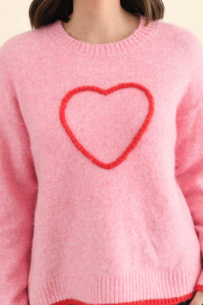 Zoe Pink Heart Knit Jumper,Brunette model,alt text|model:MJ
