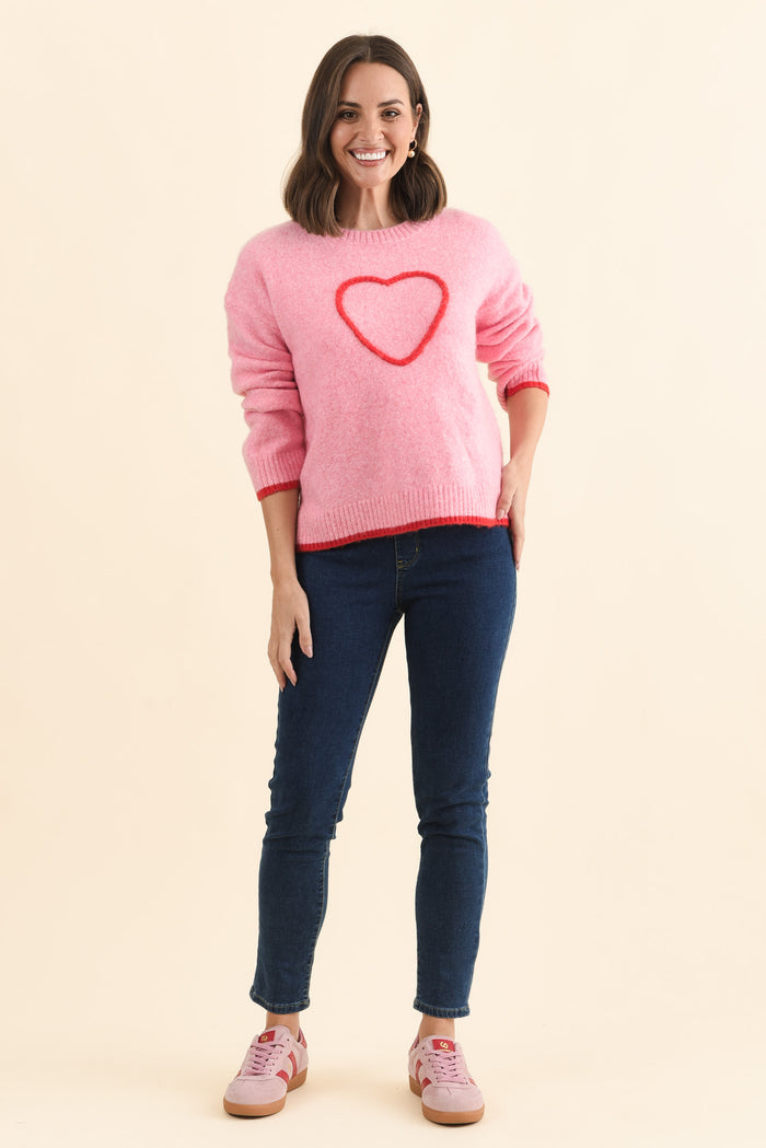 Zoe Pink Heart Knit Jumper,Brunette model,alt text|model:MJ