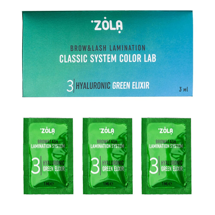 ZOLA Color Lab Lamination System in Sachet 03 Hyaluronic Green Elixir, 3 x 1 ml Eyebrow & Lash lamination ZOLA