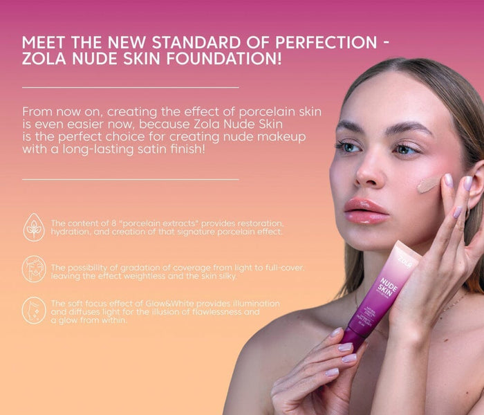 ZOLA Nude Skin Foundation Shade 02 Medium, 30 ml Nude Skin Foundation ZOLA