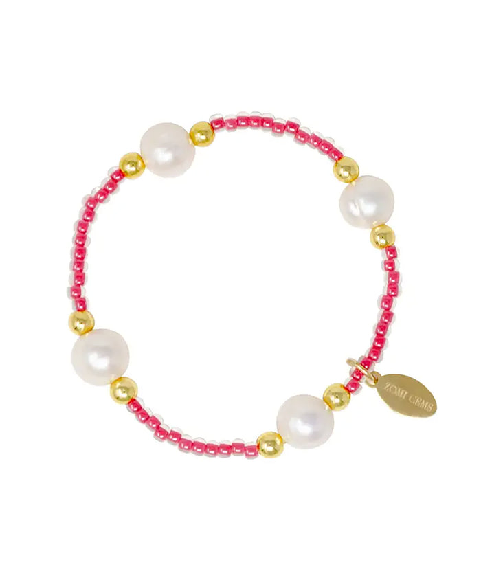 Zomi Pearl and Gold Stretch Bracelet Distressed/seasonal accessories Zomi Gems Pink Pearl