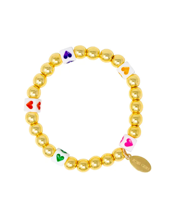 Zomi Pearl and Gold Stretch Bracelet Distressed/seasonal accessories Zomi Gems Gold Hearts