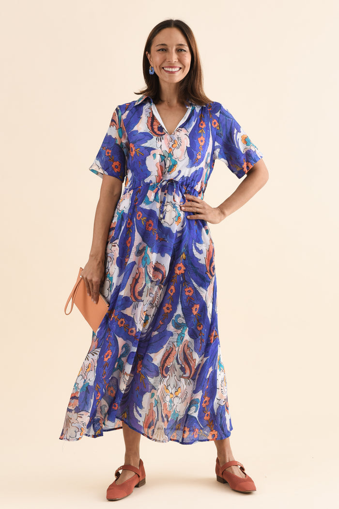 Zoya Blue Garden Pocket Tie Dress,Front,Brunette model,alt text|model:Cara