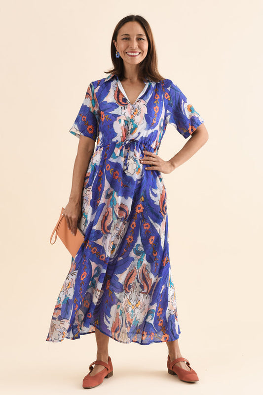 Zoya Blue Garden Pocket Tie Dress,Front,Brunette model,alt text|model:Cara