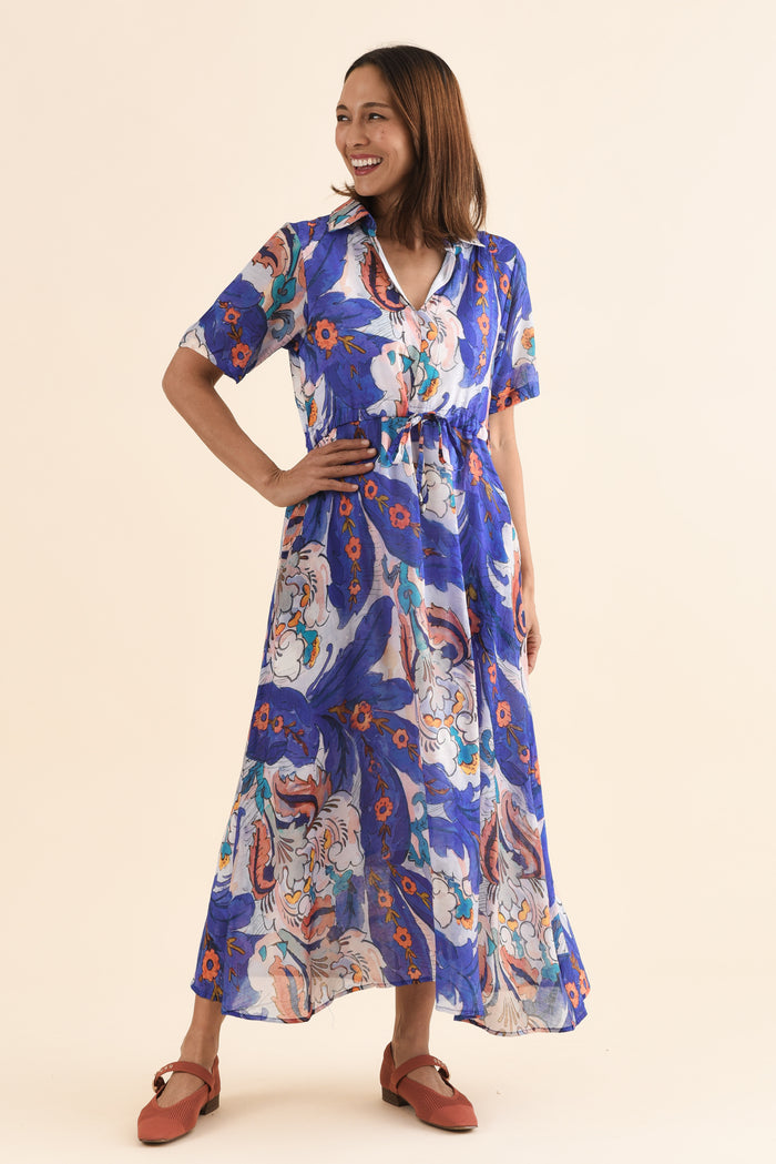 Zoya Blue Garden Pocket Tie Dress,Full Body,Brunette model,alt text|model:Cara