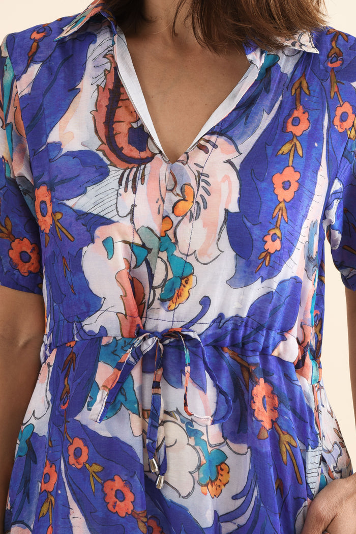 Zoya Blue Garden Pocket Tie Dress,Detail,Brunette model,alt text|model:Cara